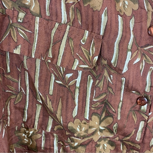Silk Icon Brown Silk Bamboo Novelty Print Button Down Shirt Medium - Picture 4 of 10